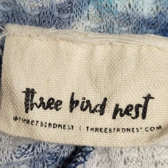 Three Bird Nest Medium Blue White Tie Dye Top Cowl Neck Waffle Knit USA MADE - Picture 3 of 14